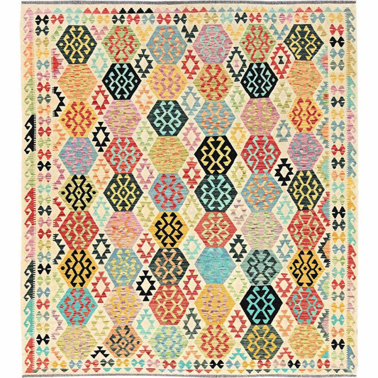 Flat Weave Wool Hand Woven Rug Beige Beige 8.10X10.0 -O085686