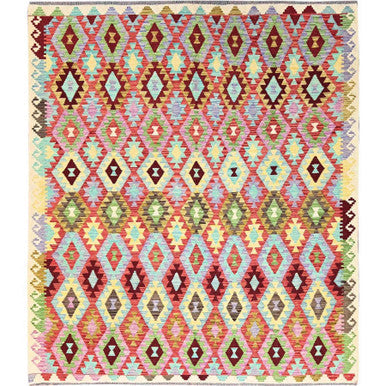 Flat Weave Wool Hand Woven Rug Multicolored Ivory 8.4X9.3 -O085694
