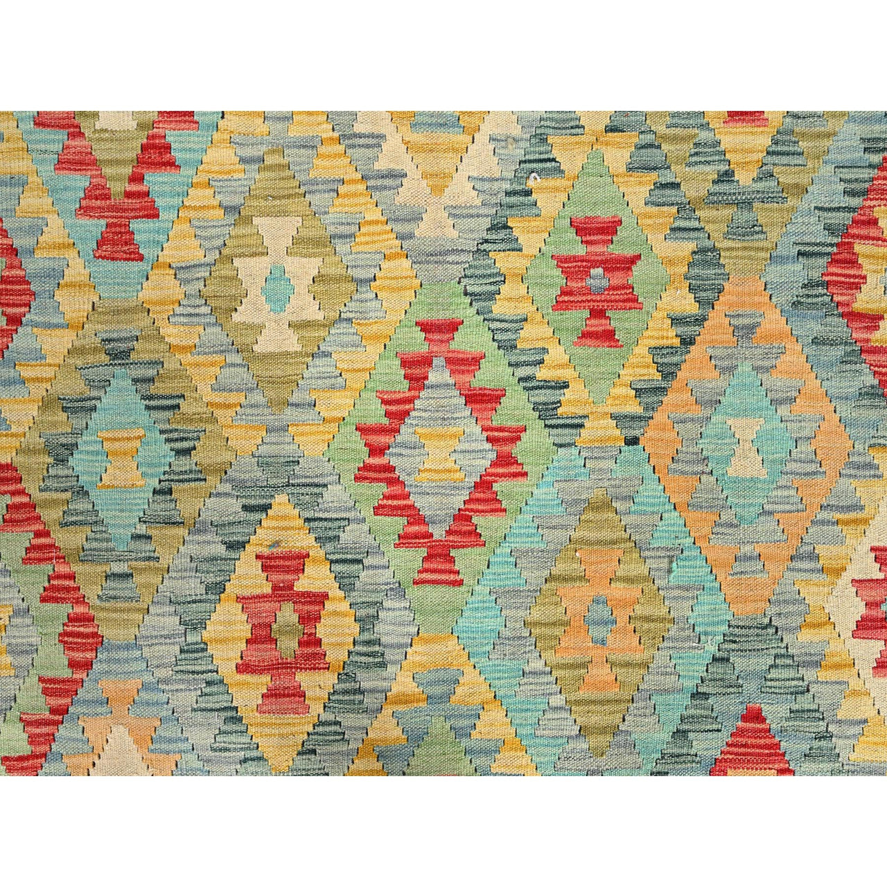 Green 6'8" x 9'10" Flat Weave Hand woven Wool Rug -O085704