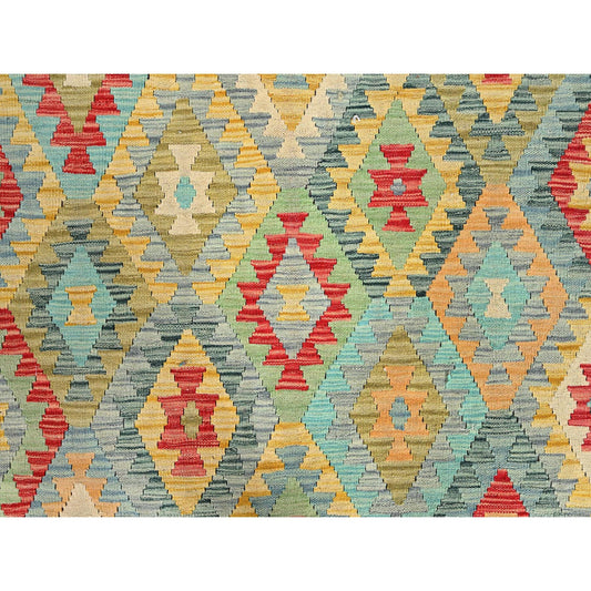 Flat Weave Wool Hand Woven Rug Green Red 6.8X9.10 -O085704