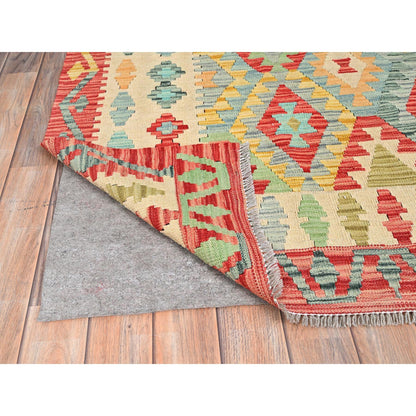 Flat Weave Wool Hand Woven Rug Green Red 6.8X9.10 -O085704
