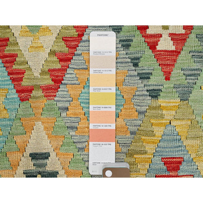 Flat Weave Wool Hand Woven Rug Green Red 6.8X9.10 -O085704
