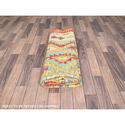 Flat Weave Wool Hand Woven Rug Green Red 6.8X9.10 -O085704
