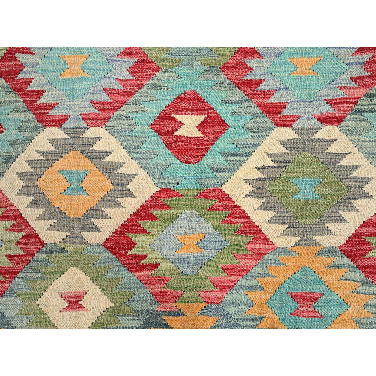 Blue 6'7" x 9'9" Flat Weave Hand woven Wool Rug -O085705
