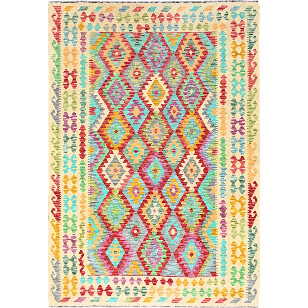 Red 6'8" x 9'8" Flat Weave Hand woven Wool Rug -O085706