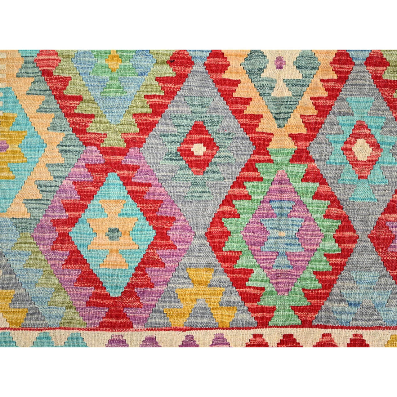 Red 6'8" x 9'8" Flat Weave Hand woven Wool Rug -O085706