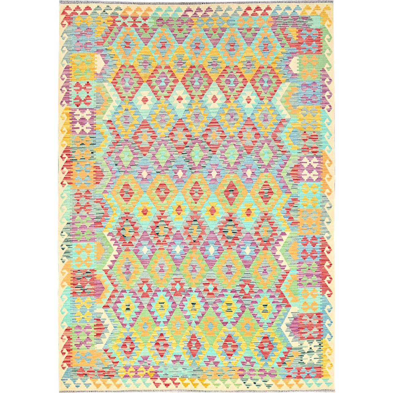 Purple 6'8" x 9'7" Flat Weave Hand woven Wool Rug -O085708