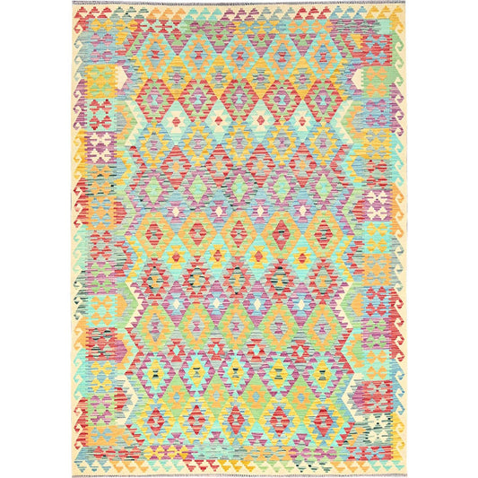 Flat Weave Wool Hand Woven Rug Purple No Border 6.8X9.7 -O085708