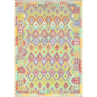 Flat Weave Wool Hand Woven Rug Purple No Border 6.8X9.7 -O085708