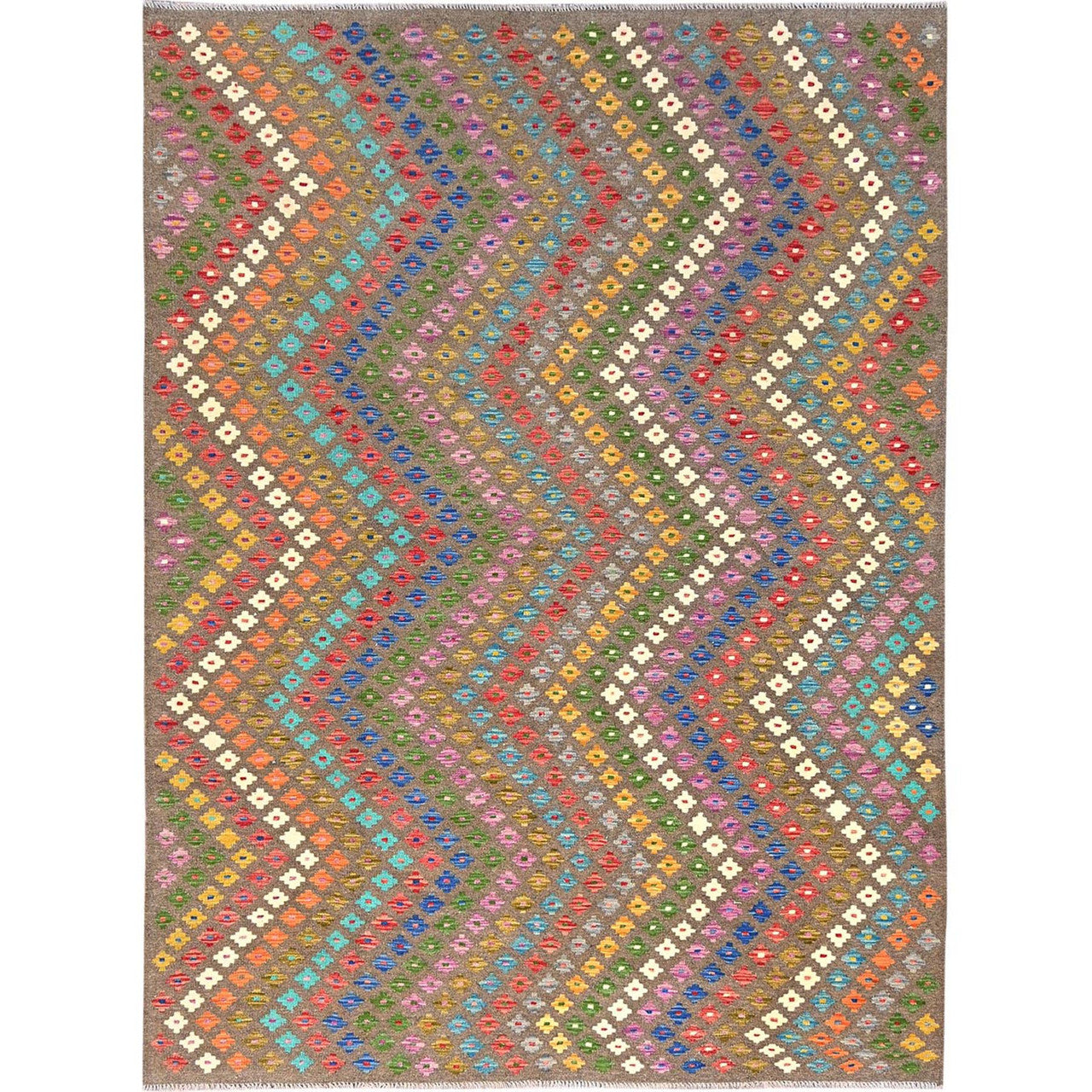Red 7'0" x 9'8" Flat Weave Hand woven Wool Rug -O085710