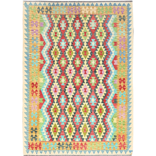Flat Weave Wool Hand Woven Rug Red Mustard 6.9X9.7 -O085717