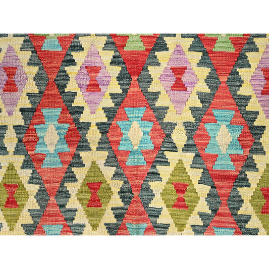 Flat Weave Wool Hand Woven Rug Red Mustard 6.9X9.7 -O085717