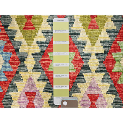 Flat Weave Wool Hand Woven Rug Red Mustard 6.9X9.7 -O085717
