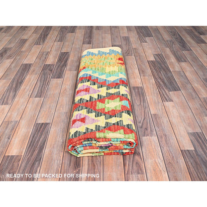 Flat Weave Wool Hand Woven Rug Red Mustard 6.9X9.7 -O085717