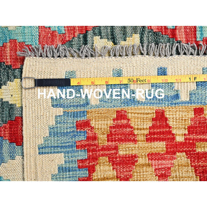 Flat Weave Wool Hand Woven Rug Red Mustard 6.9X9.7 -O085717