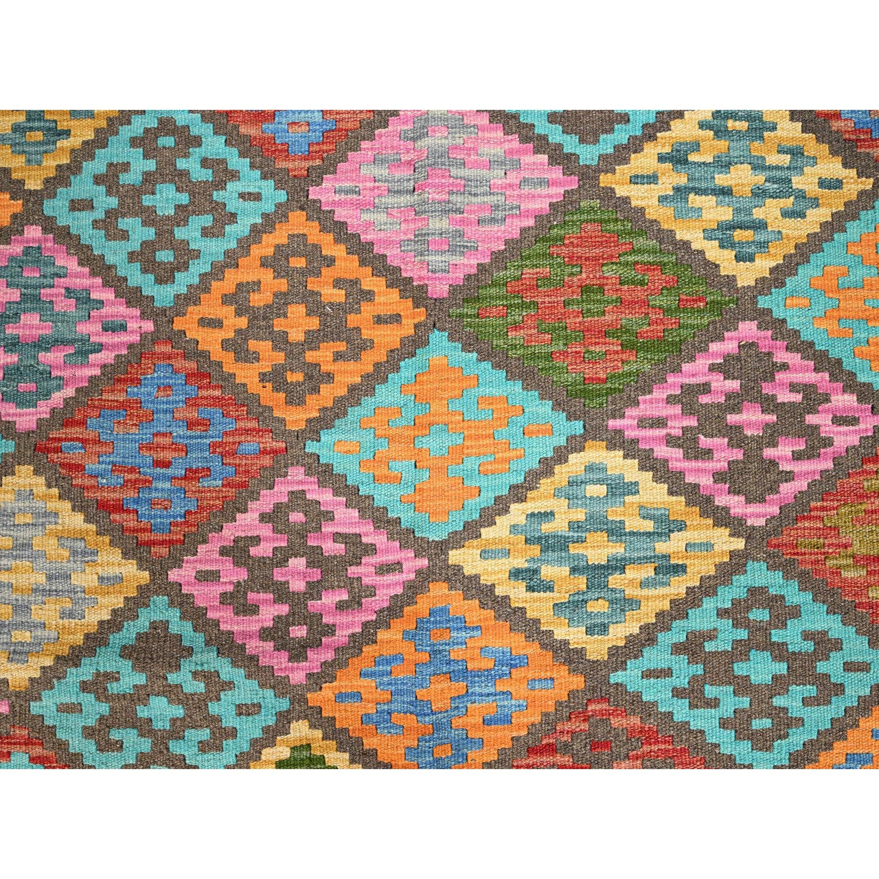 Pink 6'8" x 9'9" Flat Weave Hand woven Wool Rug -O085719