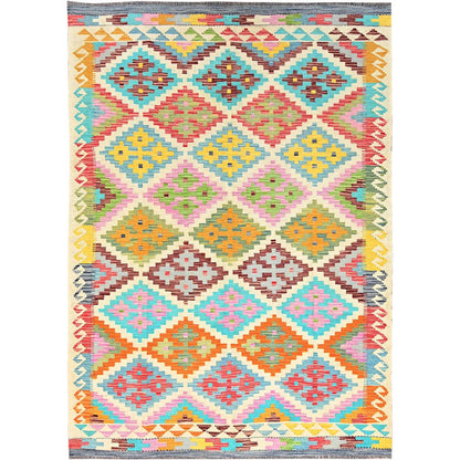 Flat Weave Wool Hand Woven Rug Blue No Border 6.8X9.10 -O085720