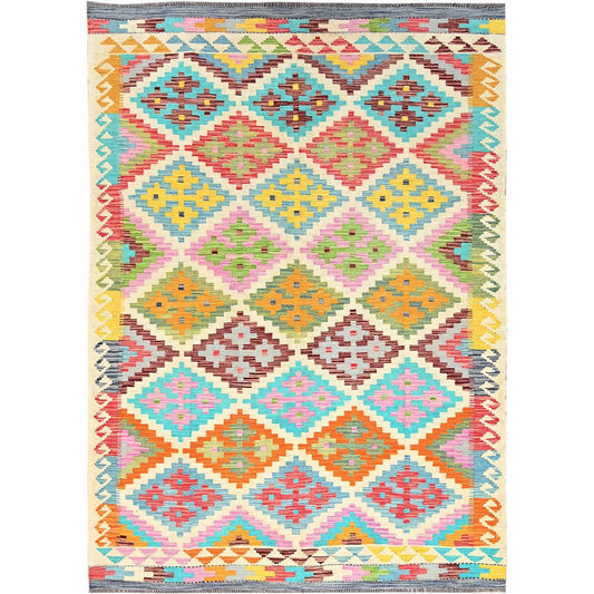 Flat Weave Wool Hand Woven Rug Blue No Border 6.8X9.10 -O085720
