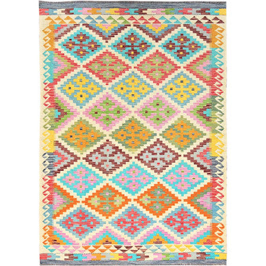 Flat Weave Wool Hand Woven Rug Blue No Border 6.8X9.10 -O085720