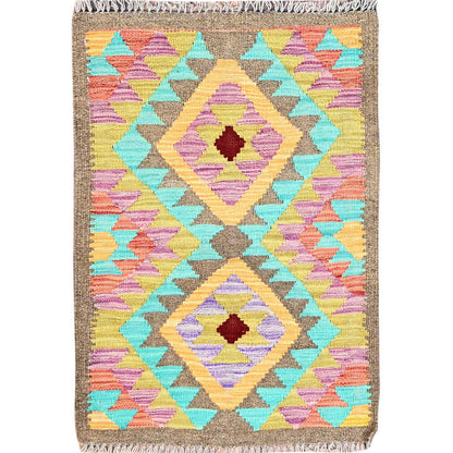 Flat Weave Wool Hand Woven Rug Brown No Border 2.0X3.0 -O085733