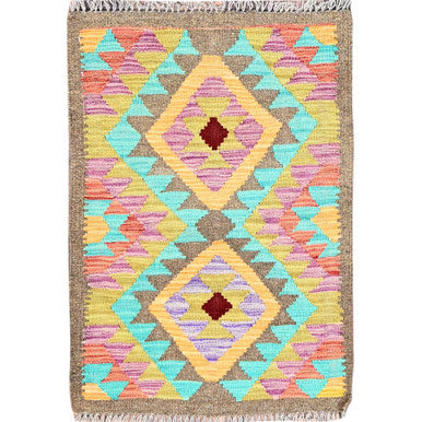 Flat Weave Wool Hand Woven Rug Brown No Border 2.0X3.0 -O085733