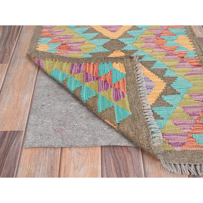 Flat Weave Wool Hand Woven Rug Brown No Border 2.0X3.0 -O085733