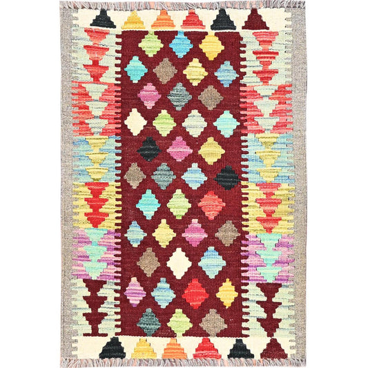 Flat Weave Wool Hand Woven Rug Red No Border 2.0X2.10 -O085743