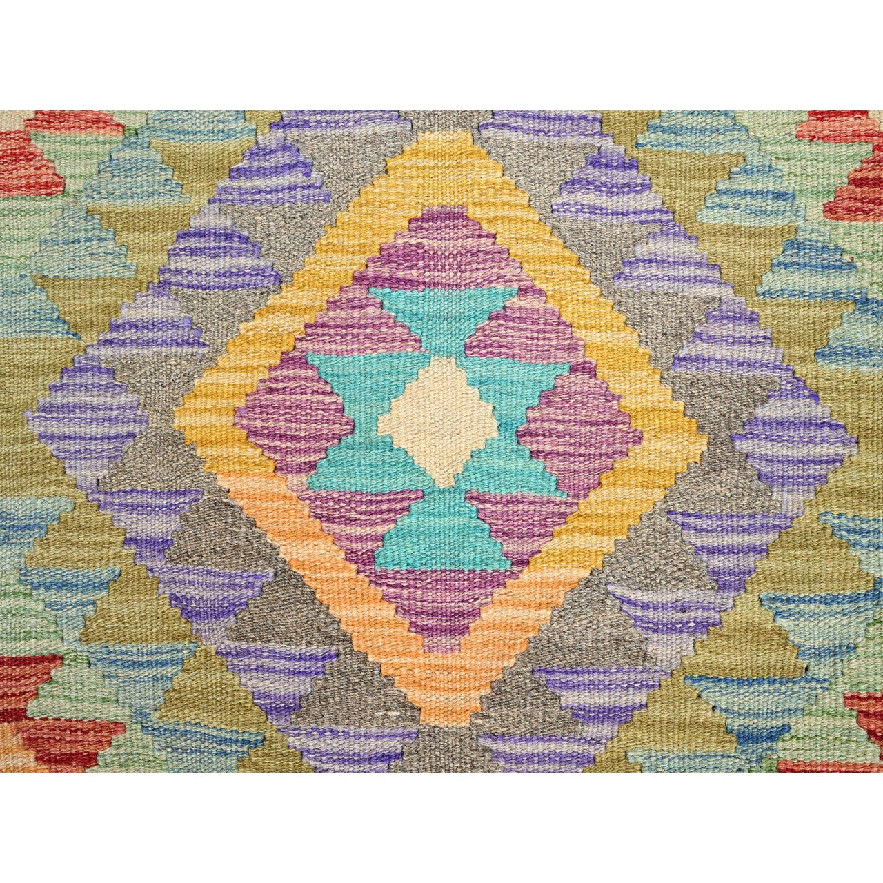 Flat Weave Wool Hand Woven Rug Green No Border 1.10X3.0 -O085745