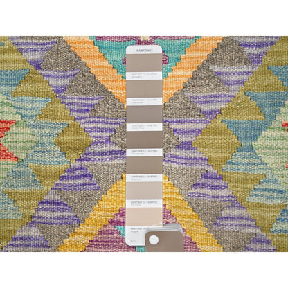 Flat Weave Wool Hand Woven Rug Green No Border 1.10X3.0 -O085745