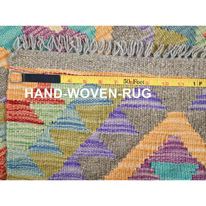 Flat Weave Wool Hand Woven Rug Green No Border 1.10X3.0 -O085745