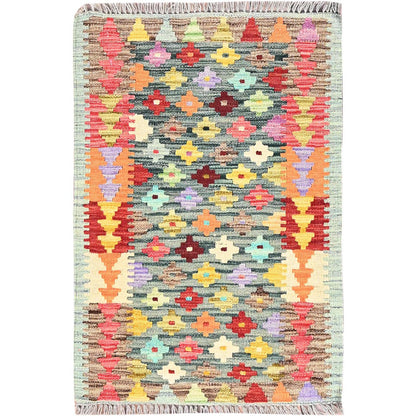 Flat Weave Wool Hand Woven Rug Red No Border 2.0X3.0 -O085746