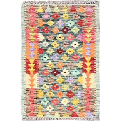 Flat Weave Wool Hand Woven Rug Red No Border 2.0X3.0 -O085746