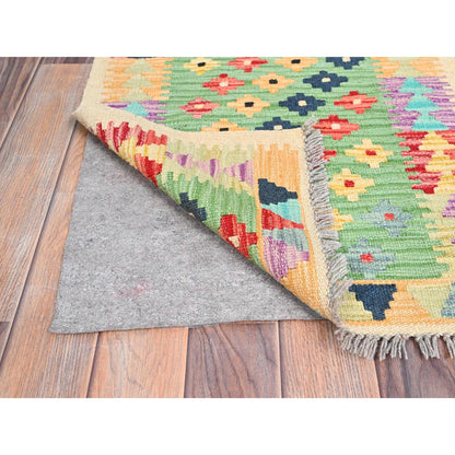 Flat Weave Wool Hand Woven Rug Green No Border 2.0X3.0 -O085749