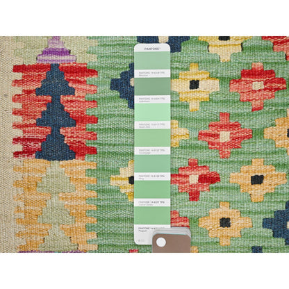 Flat Weave Wool Hand Woven Rug Green No Border 2.0X3.0 -O085749