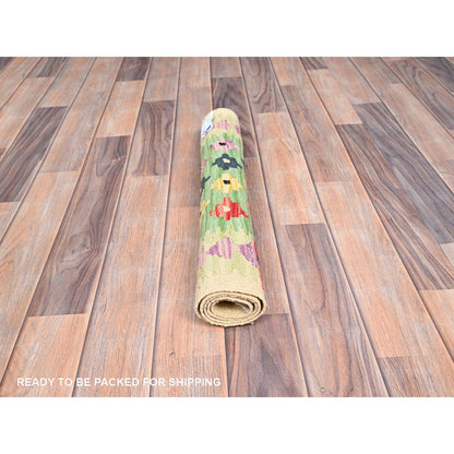 Flat Weave Wool Hand Woven Rug Green No Border 2.0X3.0 -O085749