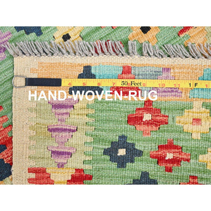 Flat Weave Wool Hand Woven Rug Green No Border 2.0X3.0 -O085749
