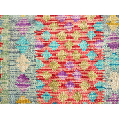 Flat Weave Wool Hand Woven Rug Red Blue 2.0X2.10 -O085752