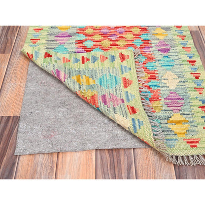 Flat Weave Wool Hand Woven Rug Red Blue 2.0X2.10 -O085752