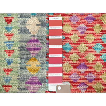 Flat Weave Wool Hand Woven Rug Red Blue 2.0X2.10 -O085752