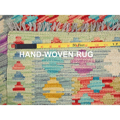 Flat Weave Wool Hand Woven Rug Red Blue 2.0X2.10 -O085752