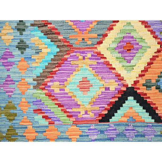 Flat Weave Wool Hand Woven Rug Blue No Border 10.2X13.9 -O085753