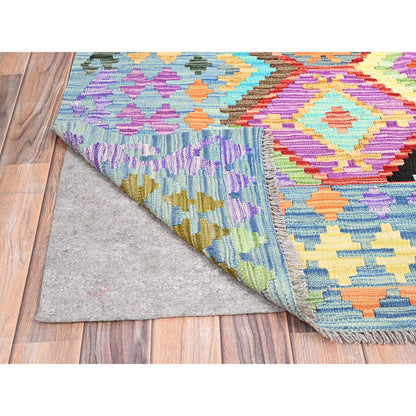 Flat Weave Wool Hand Woven Rug Blue No Border 10.2X13.9 -O085753