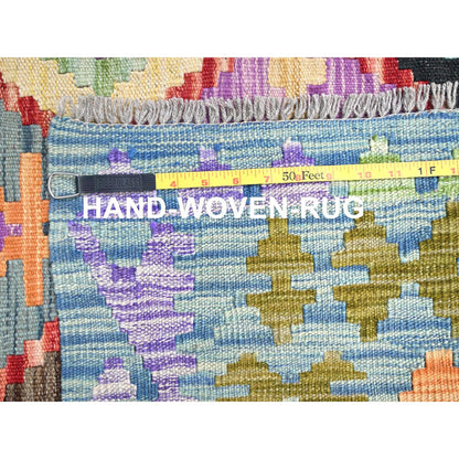 Flat Weave Wool Hand Woven Rug Blue No Border 10.2X13.9 -O085753