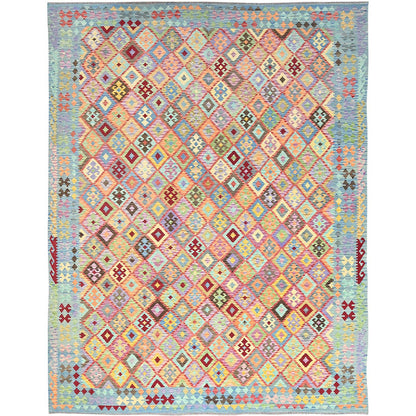 Flat Weave Wool Hand Woven Rug Blue No Border 10.7X14.0 -O085755