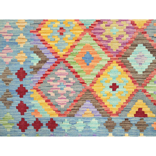 Flat Weave Wool Hand Woven Rug Blue No Border 10.7X14.0 -O085755