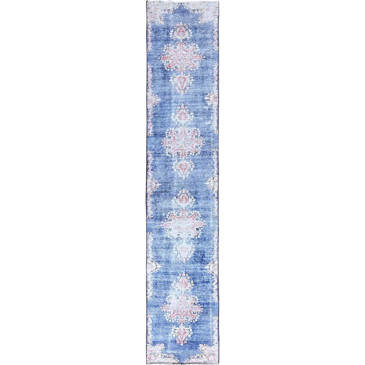 Blue 2'1" x 12'0" Overdyed & Vintage Hand knotted Wool Rug - Sku: O085778