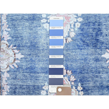 Overdyed & Vintage Wool Hand Knotted Rug Blue No Border 2.1X12.0 -O085778