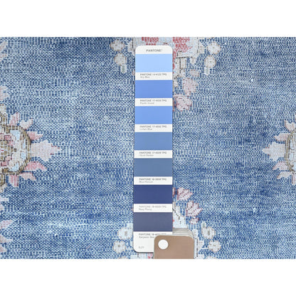 Overdyed & Vintage Wool Hand Knotted Rug Blue No Border 2.1X11.9 -O085779