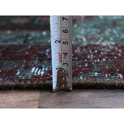Overdyed & Vintage Wool Hand Knotted Rug Red 3.2x6.0 -O0857