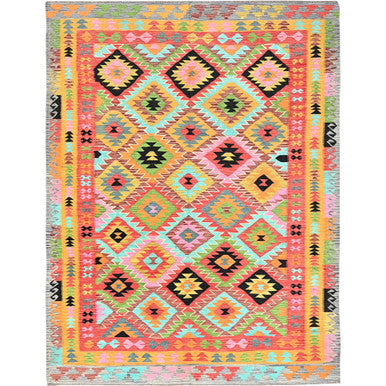 Flat Weave Wool Hand Woven Rug Red Yellow 9.1X11.9 -O085822